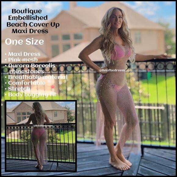 Gorgeous Boutique Pink AB Rhinestone Embellished Beach Cover Up Dress $99 - Picture 1 of 11